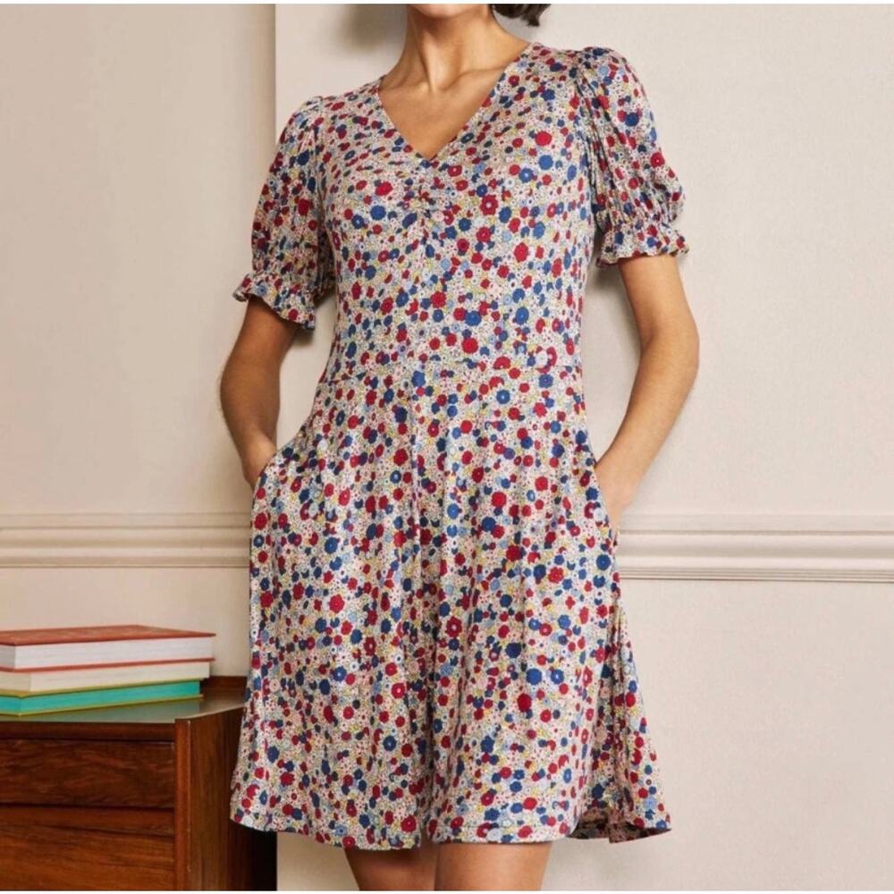Boden Floral Puff‎ Sleeve Mini Dress Cottagecore Prairie Fit Flare Womens 6R